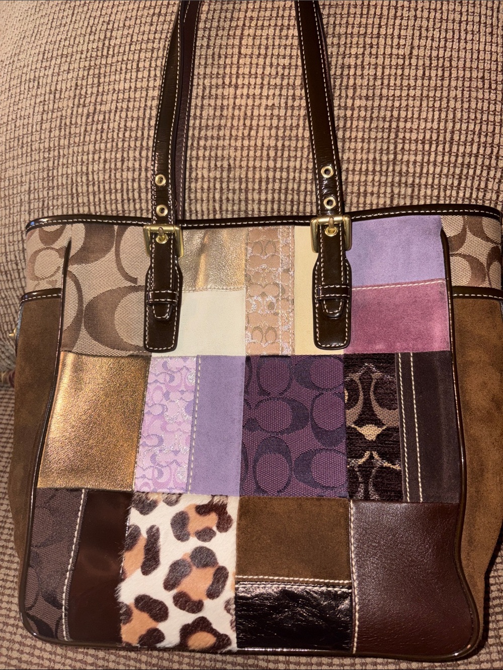 COACH Patchwork Tote in Brown, Purple, Cream and Tan Never Worn